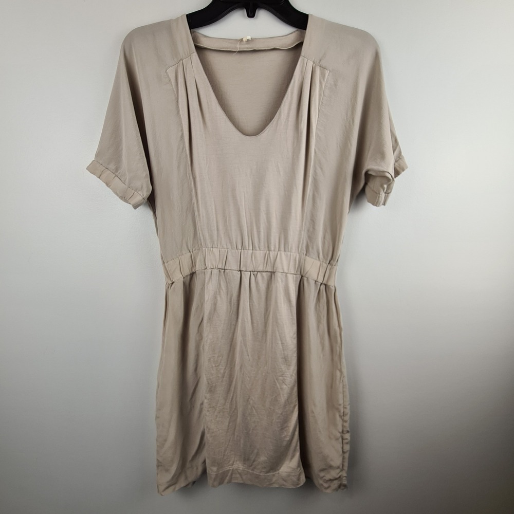 J.Crew Silk Cotton Mixed Media V-Neck Mini Dress Taupe Beige XS Hideaway Tunic